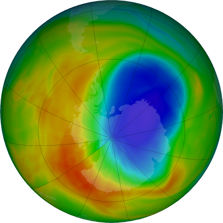 Antarctic ozone map for 03 October 2019